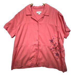 Christopher & Banks CJ Banks Womens Blouse Sze 3X Pink Flora Embellishment Y2K